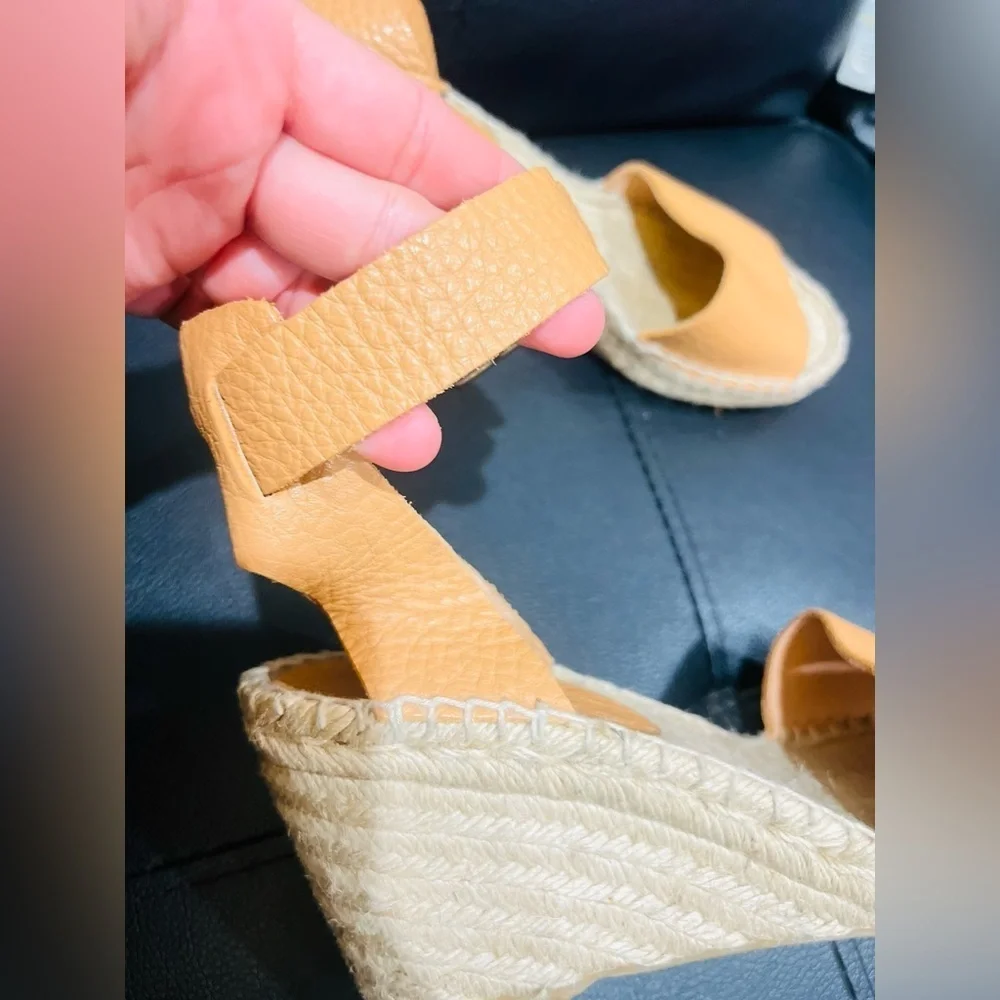 J.Crew Corsica Caramel Leather Ankle Strap Espadrille Wedge Sandals Size 8